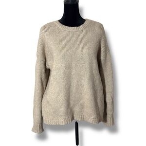 Cotton Emporium Tan Long Sleeve Cozy Chunky Knit Crew Neck Sweater